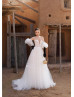 Strapless Ivory Lace Tulle Wedding Dress With Removable Sleeves